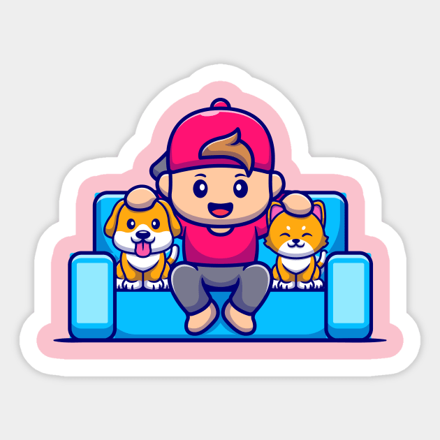 Cute Boy With Dog And Cat Cartoon Sticker by Catalyst Labs